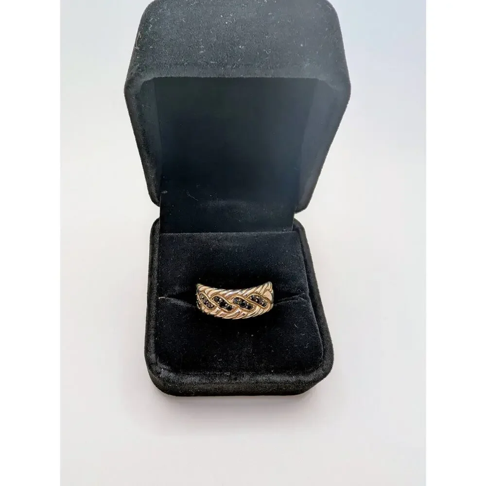 John Hardy Sterling Silver and Black Sapphire Surf Ring Size 8